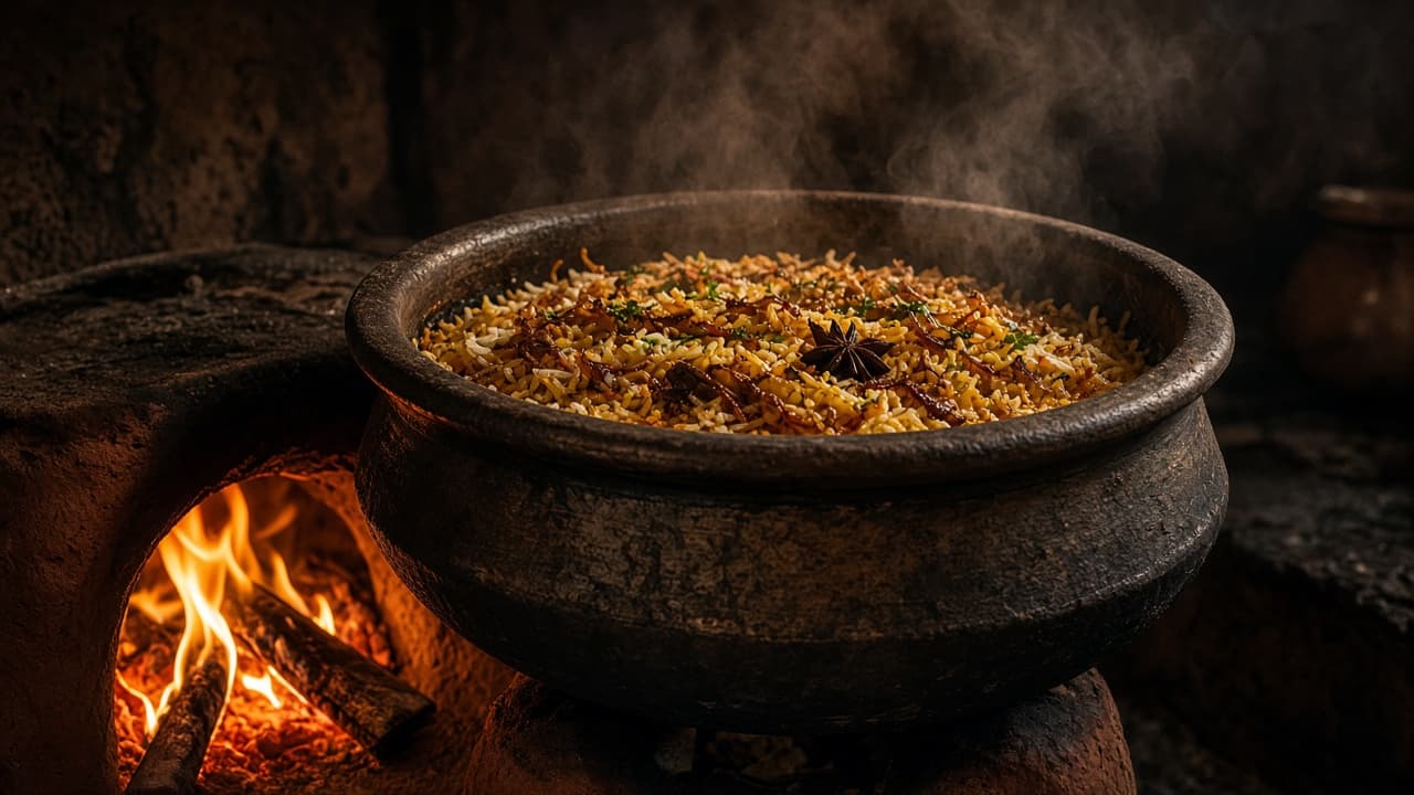 Biryani on a Wooden Chulha